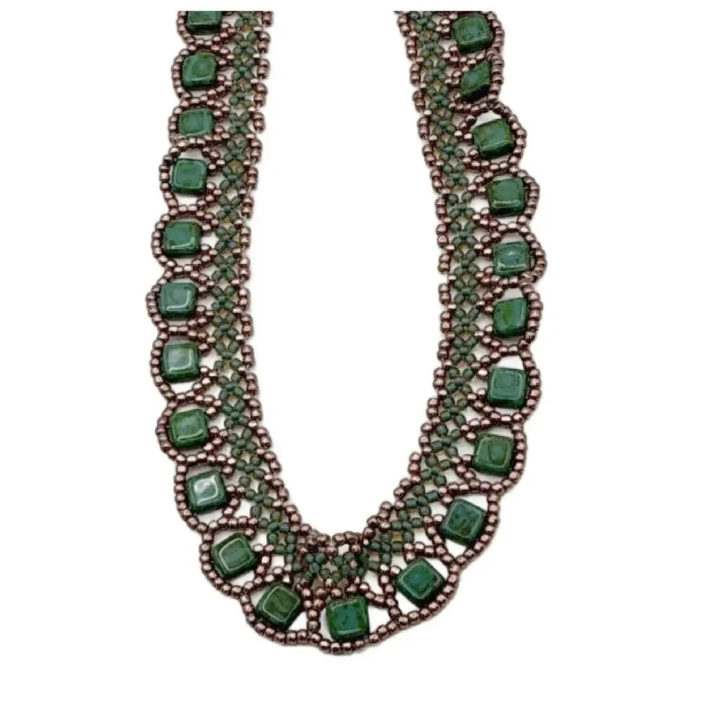 Vintage Green Glass Bead Collar Necklace, Egyptian Revival - Picture 10 of 11